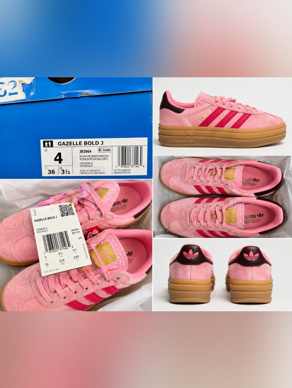 adidas Gazelle Bold J JR5964 Pink Ruby Red Size 4Y / Womens 5.5 New in Box